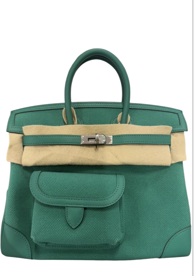 NEW 에르메스 vert vertigo카고 canvas 버킨 25㎝/w각인/은장