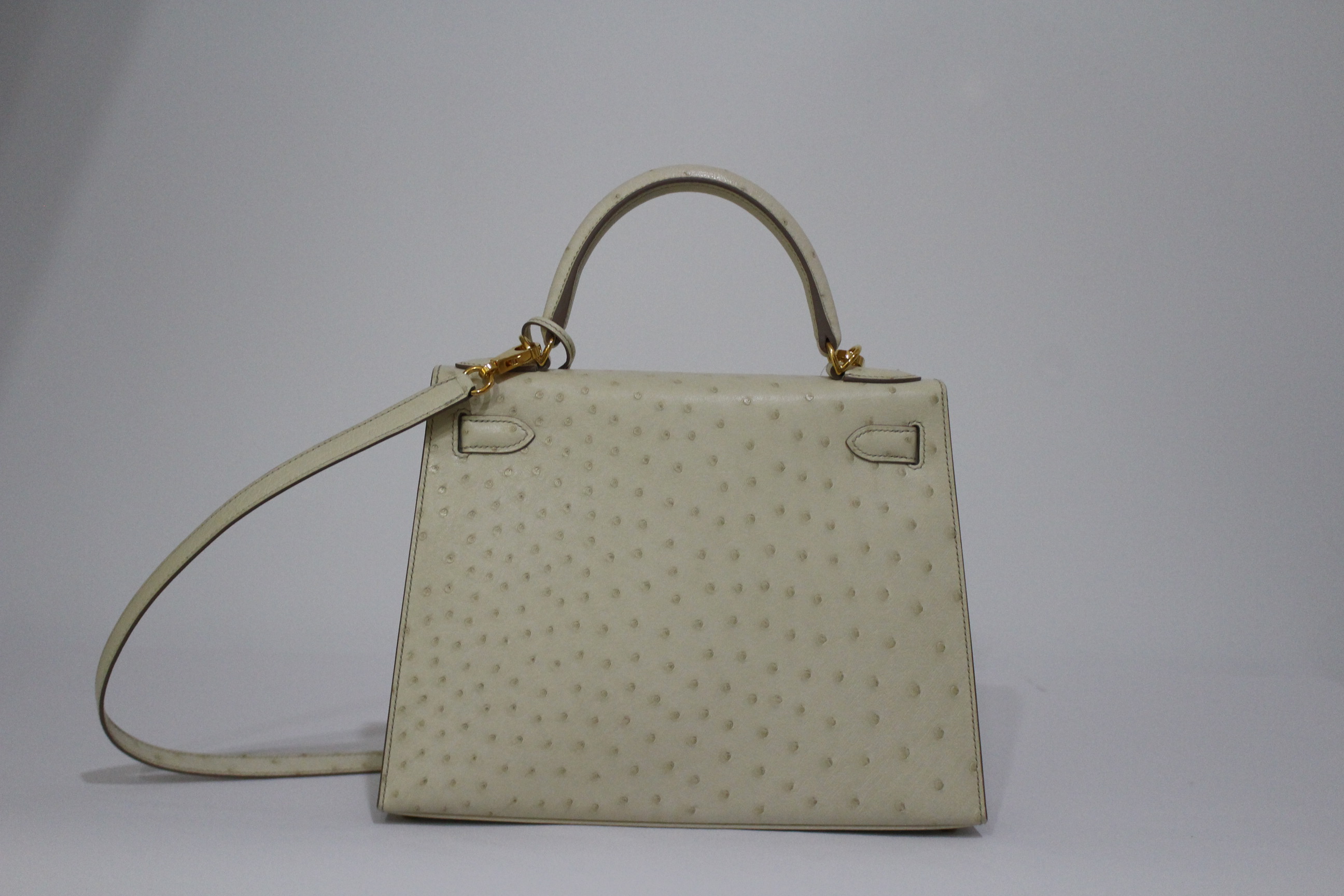 HERME'S Ostrich Kelly 28㎝/Beton컬러/금장하드웨어/Z각인