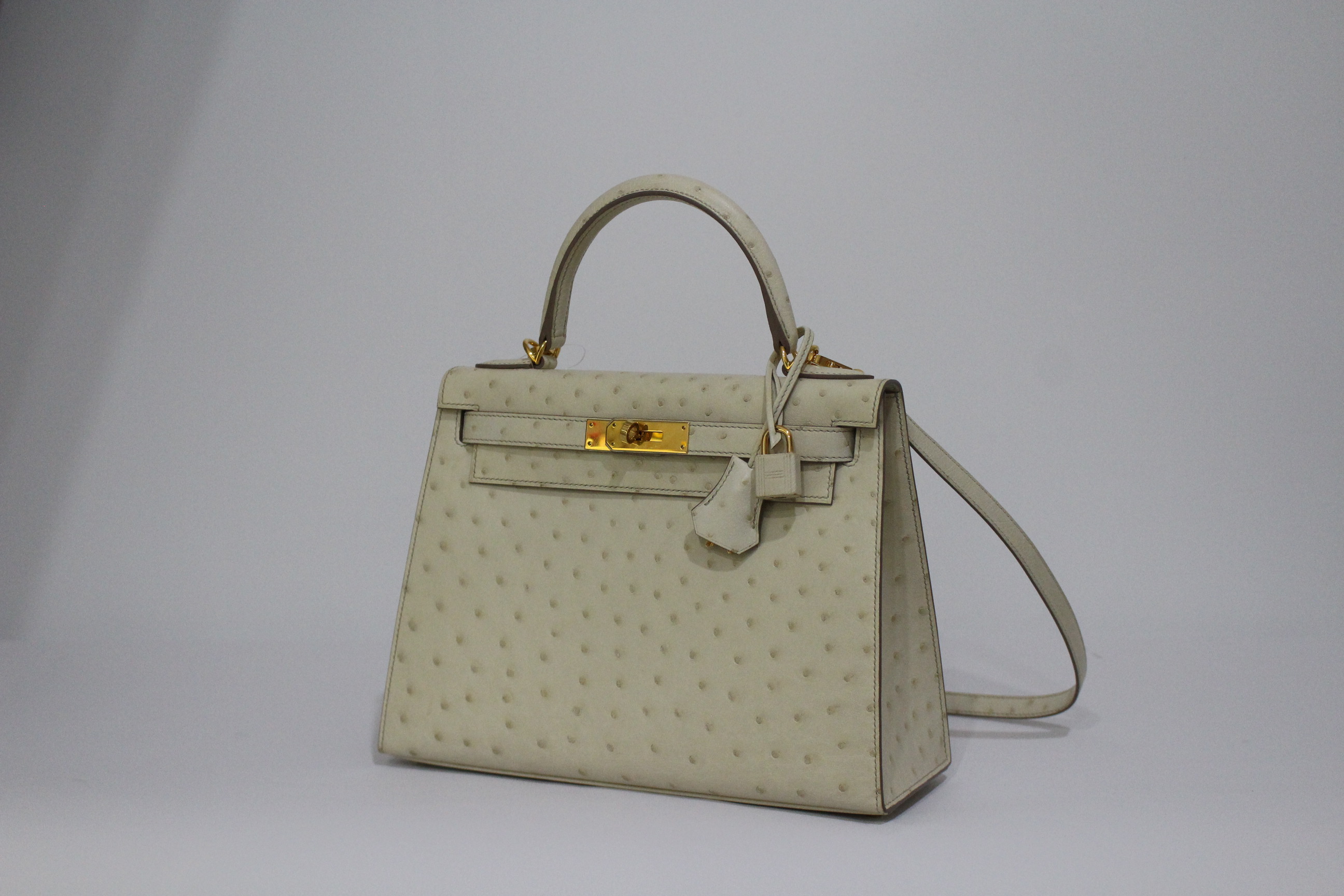HERME'S Ostrich Kelly 28㎝/Beton컬러/금장하드웨어/Z각인